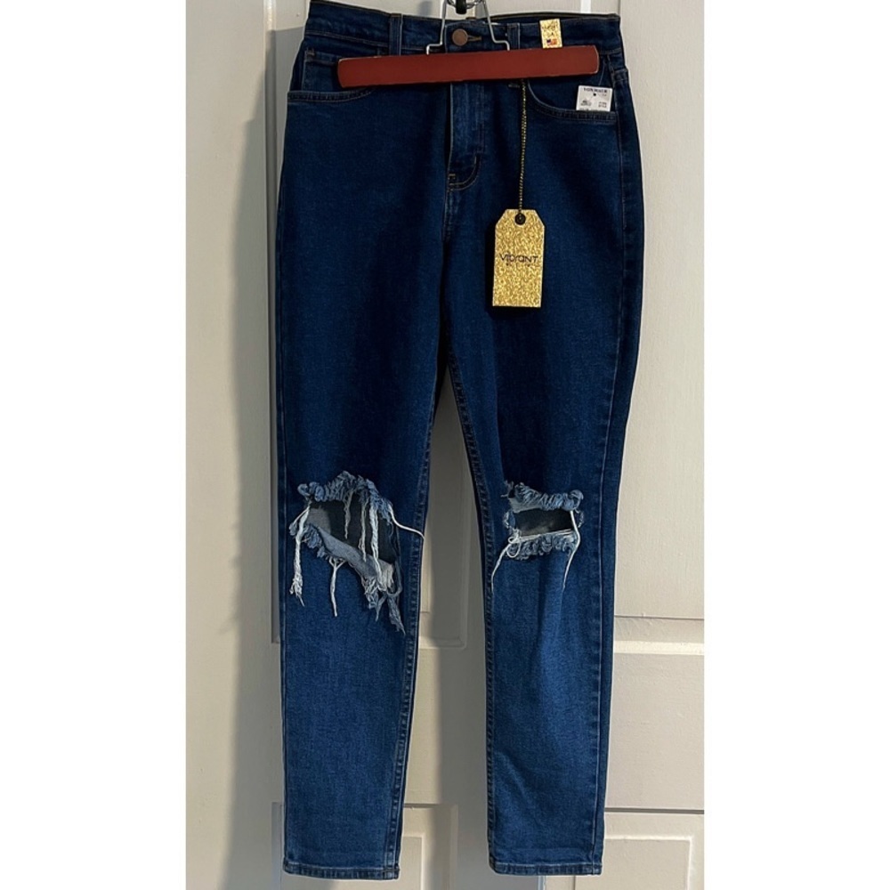 Two Tone Dark Wash Distressed Skinny Jeans